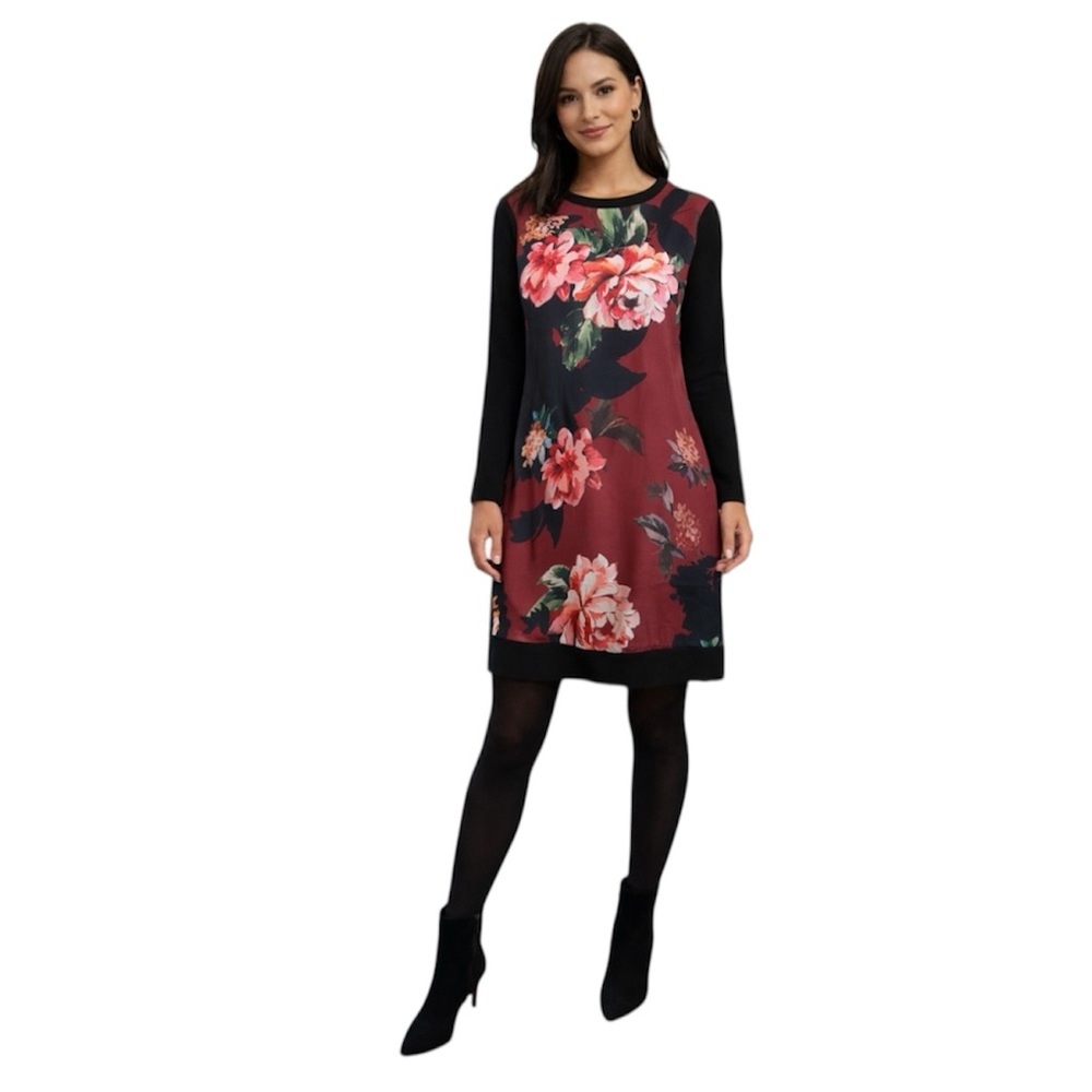🇨🇦 Tristan Floral Dress Long Sleeve Shift Burgundy Canadian Brand Medium